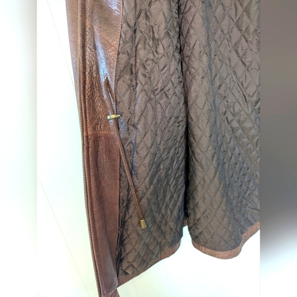 Wilsons Leather Heavy Winter Coat Medium Brown Lined Long Zip Waist - Picture 7 of 10